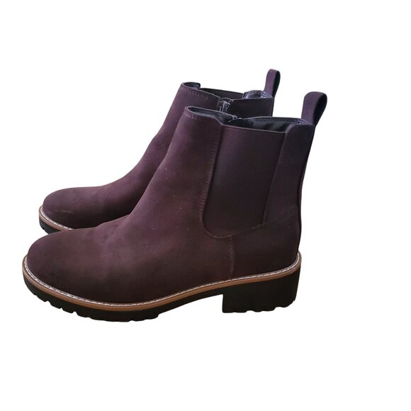 Kensie 9 Kayla B Chelsea Boots Faux Suede Zipper Ankle Bootie Chunky Shoe Brown - Picture 2 of 8